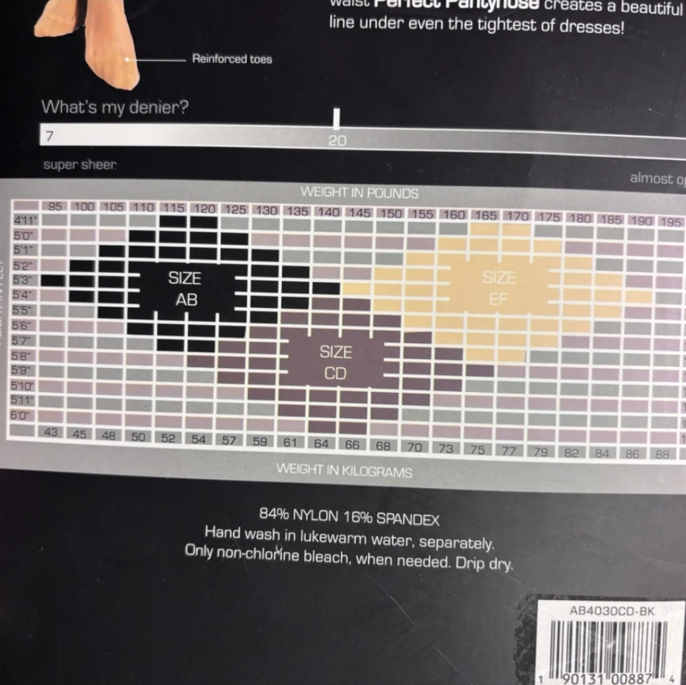 ABS ALLEN SCHWARTZ Perfect Sheer Control Top Pantyhose Black Size CD